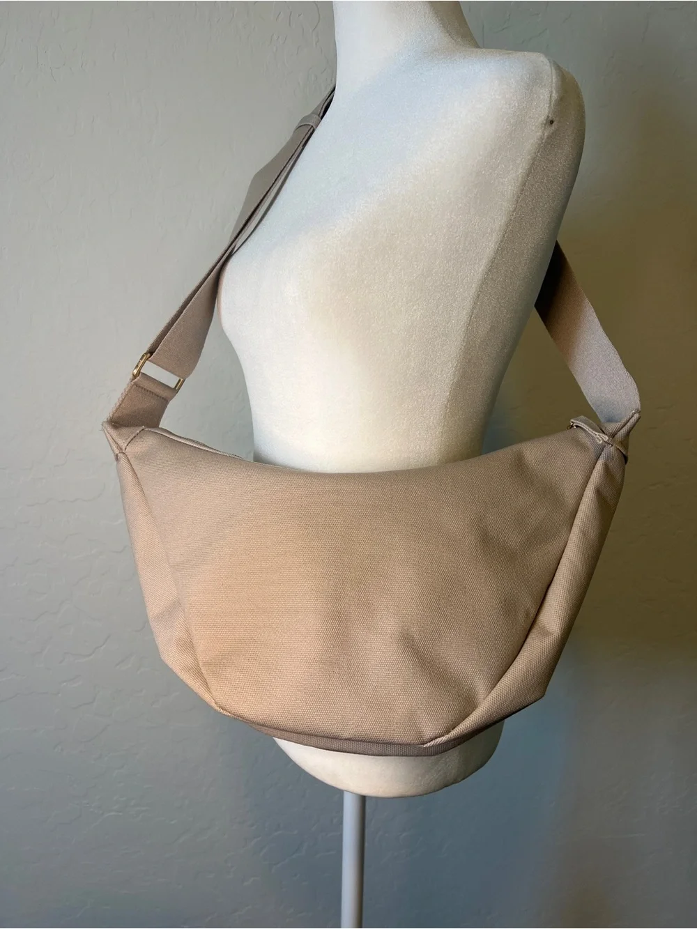 JULY Everyday Crescent Dumpling Bag Minimalist Canvas Sling Crossbody Beige